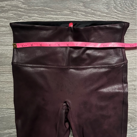 SPANX Burgundy Brown Shiny Liquid Faux Leather Leggings Size M Moto Biker - Picture 5 of 7